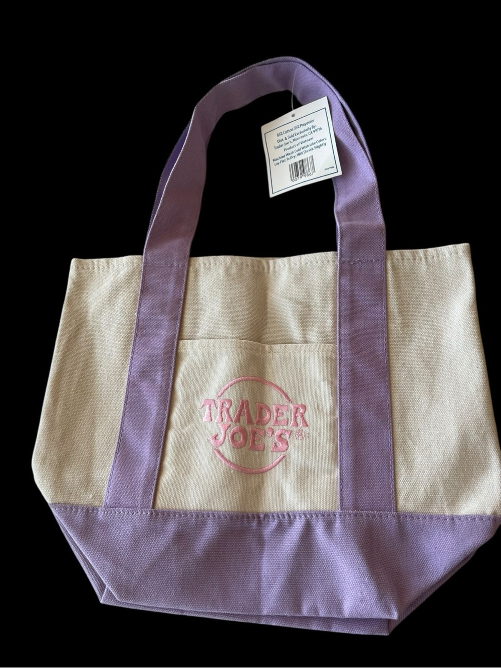 Trader Joe’s Mini Pastel Canvas Tote Bag Lavender Reusable NWT Rare